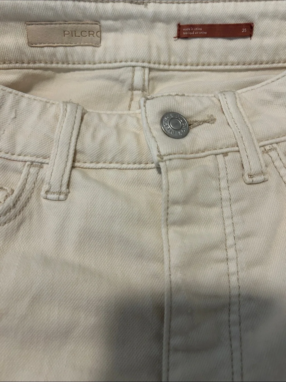 Anthropologie Pilcro Cream High-Rise Denim Jean Shorts with Cuffed Hem Detressed - Picture 2 of 8